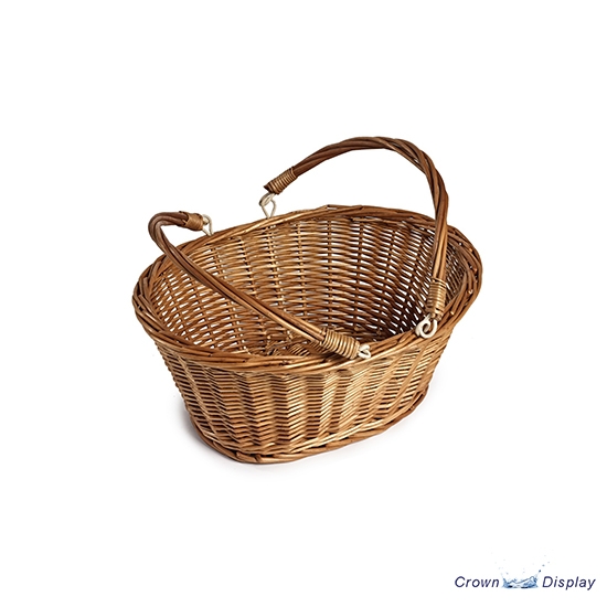 Rustic Wicker Shopping Basket with Folding Handles