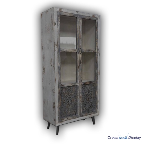 Distressed wooden glass cabinet