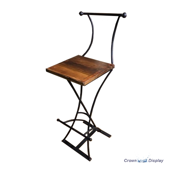 Industrial Stool with Wooden Seat