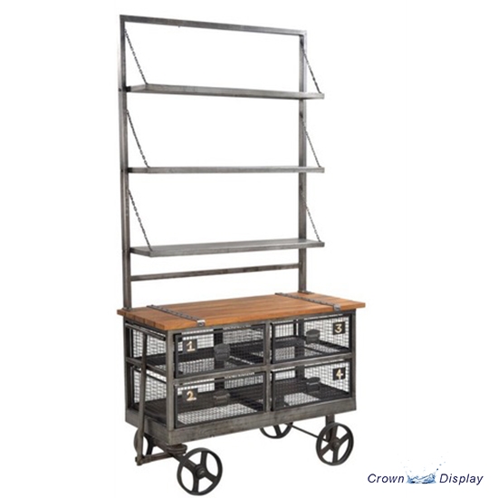 Industrial Display Rack with shelves & crates
