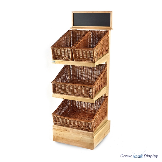 Rustic 3 Tier Wooden Basket Display Stand