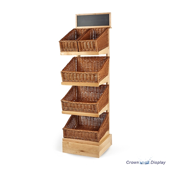 Rustic 4 Tier Wooden Basket Display Stand