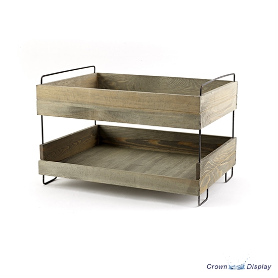 Wooden 2 Tier Display Tray with Metal Legs