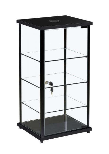 Countertop Aluminium & Glass Showcase - Portrait with Single Light - Black